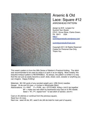 Arsenic & Old Lace: Square #12 - Will Work For Yarn