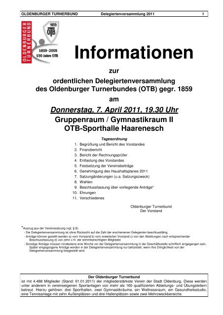 Info InformationsbroschÃ¼re 2011 Auszug - Oldenburger Turnerbund