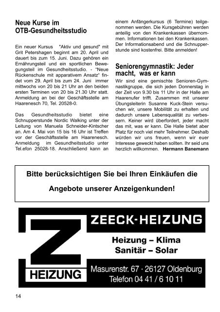 OTB-Mitteilungen 1/2009 - Oldenburger Turnerbund