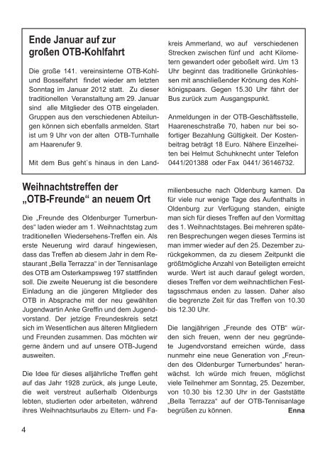OTB-Mitteilungen 4/2011 - Oldenburger Turnerbund