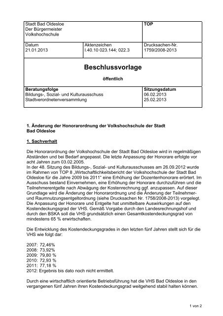 Beschlussvorlage - Bad Oldesloe