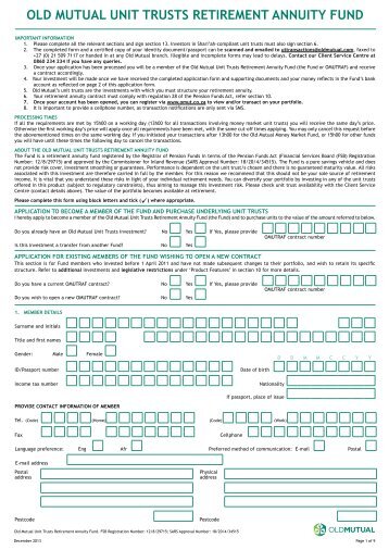 Old Mutual Unit Trusts Retirement Annuity Fund Application Form