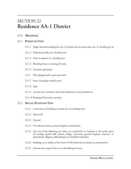 Section 22.Residence AA-1 District - Town of Old Saybrook