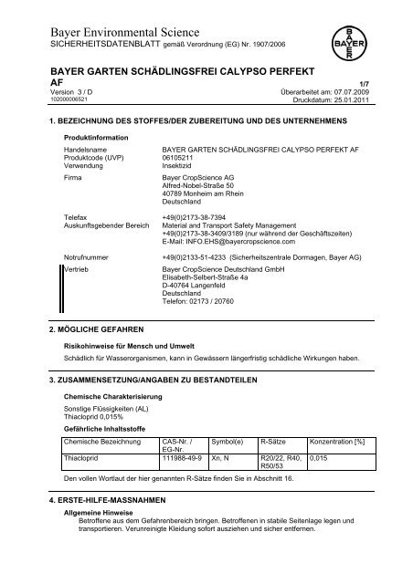 Sicherheitsdatenblatt Schaedlingsfrei Calypso Oleandershop
