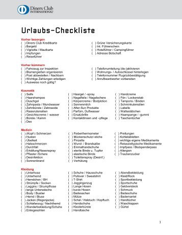 Urlaubs-Checkliste (pdf) - Diners Club Urlaubs-Checkliste (pdf) - Diners Club