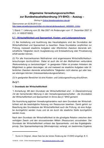 VV zu Â§ 7 BHO - Online-Verwaltungslexikon