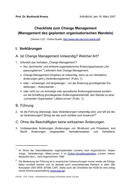 Checkliste zum Change Management - Online-Verwaltungslexikon