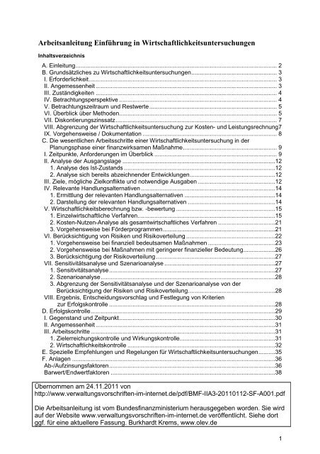 Arbeitsanleitung fÃ¼r Wirtschaftlichkeitsuntersuchungen des BMF