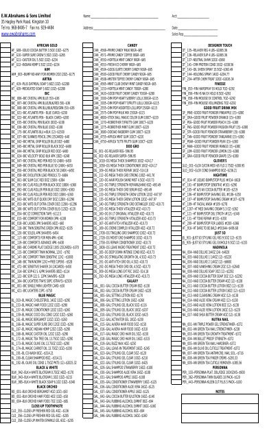 Order Form - E.W.Abrahams & Sons Ltd Online