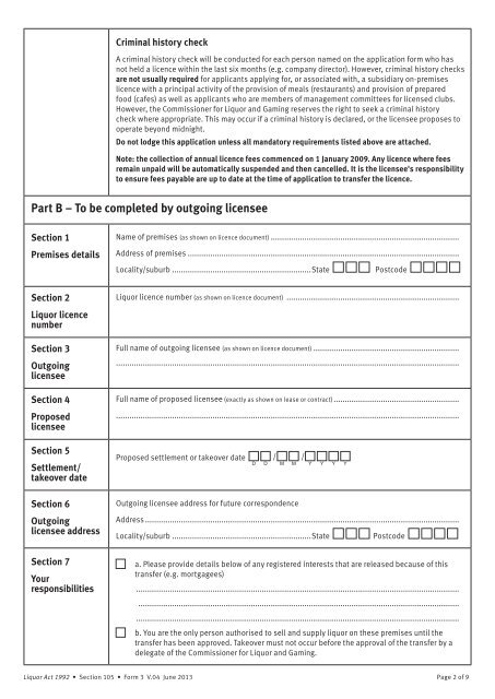 Liquor Licence Form 3 Application for Transfer of a Liquor Licence