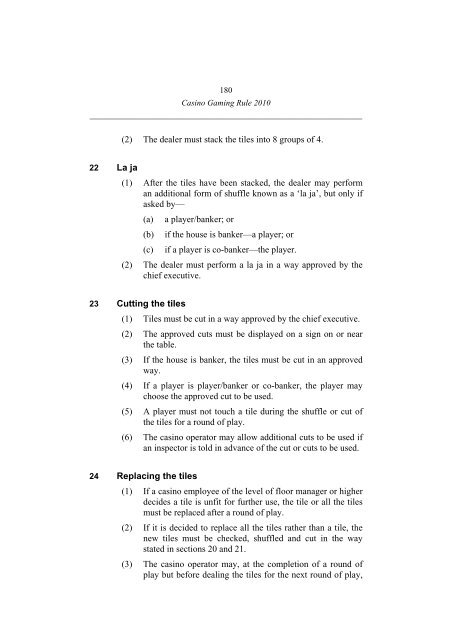 Casino Gaming Rule 2010 - Office of Liquor, Gaming and Racing