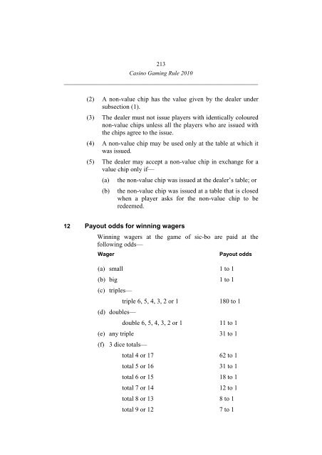 Casino Gaming Rule 2010 - Office of Liquor, Gaming and Racing