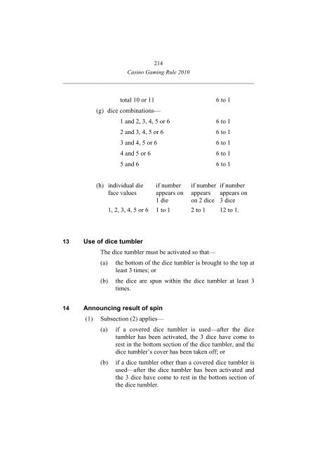 Casino Gaming Rule 2010 - Office of Liquor, Gaming and Racing