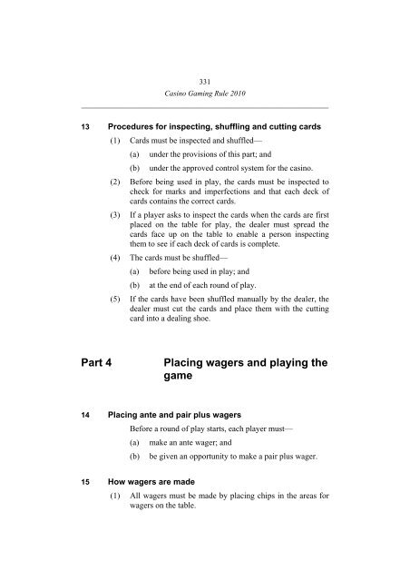 Casino Gaming Rule 2010 - Office of Liquor, Gaming and Racing