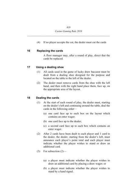 Casino Gaming Rule 2010 - Office of Liquor, Gaming and Racing