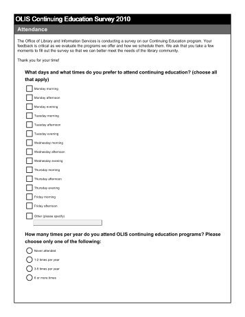 OLIS Continuing Education Survey 2010 - Office of Library and ...