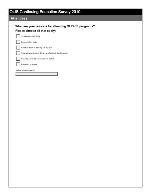 OLIS Continuing Education Survey 2010 - Office of Library and ...