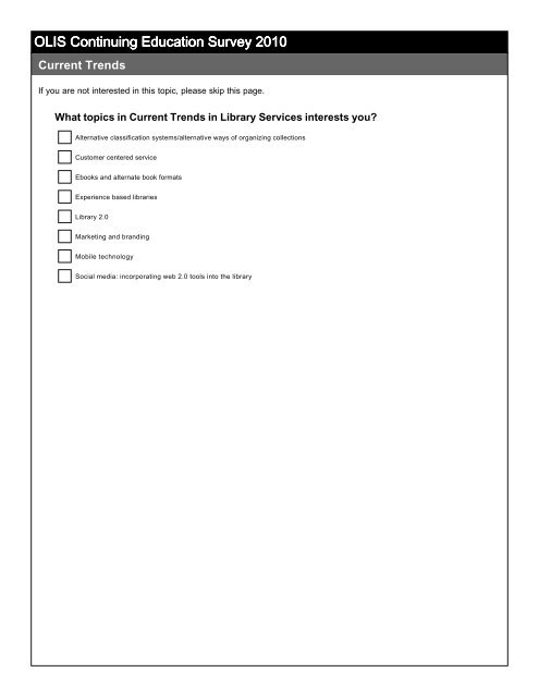 OLIS Continuing Education Survey 2010 - Office of Library and ...