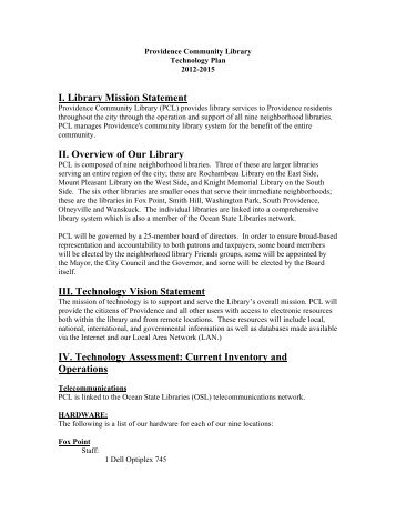I. Library Mission Statement II. Overview of Our Library III ...