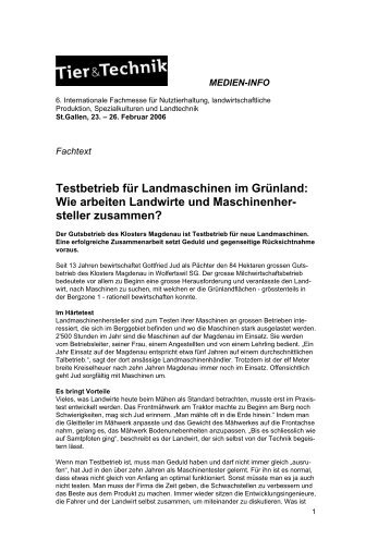 Testbetrieb für Landmaschinen im Grünland - Olma Messen St.Gallen