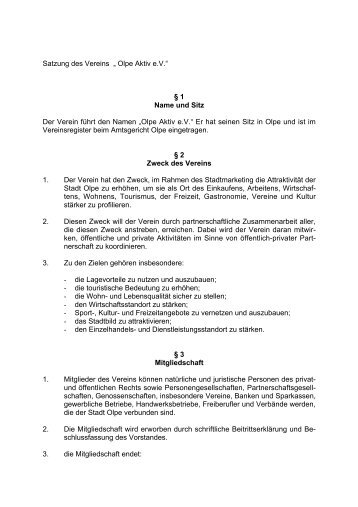 Satzung des Vereins „ Olpe Aktiv e.V.“ § 1 Name und Sitz Der Verein ...