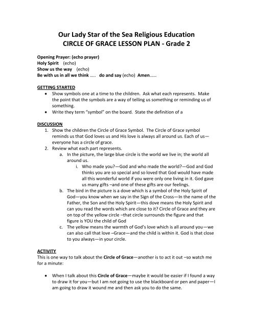 Circle Of Grace Lesson Plan Gr 1 2 Our Lady Star Of The