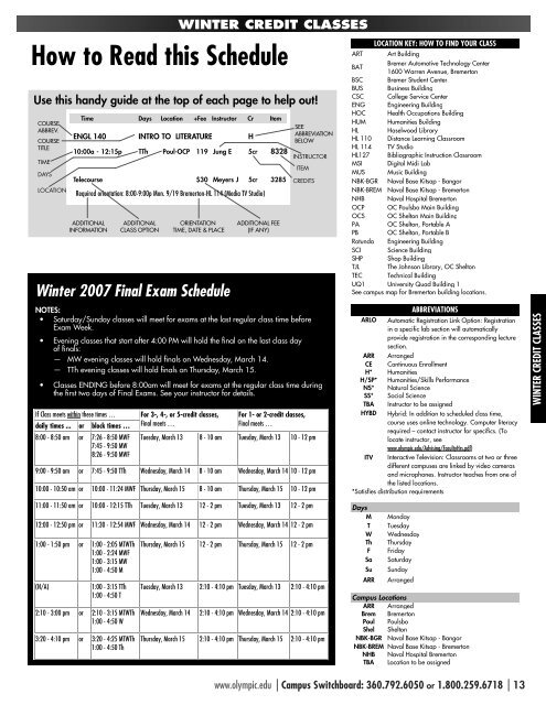 THE VIEW â WINTER 2007 SCHEDULE - Olympic College