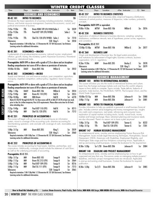 THE VIEW â WINTER 2007 SCHEDULE - Olympic College