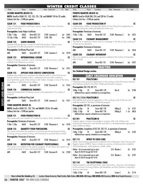 THE VIEW â WINTER 2007 SCHEDULE - Olympic College