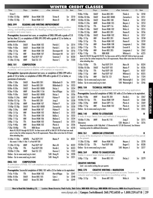 THE VIEW â WINTER 2007 SCHEDULE - Olympic College