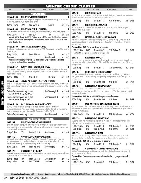 THE VIEW â WINTER 2007 SCHEDULE - Olympic College