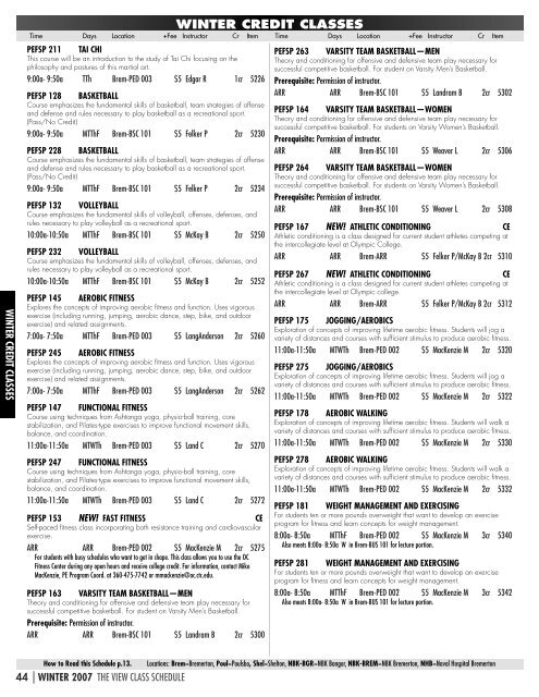 THE VIEW â WINTER 2007 SCHEDULE - Olympic College