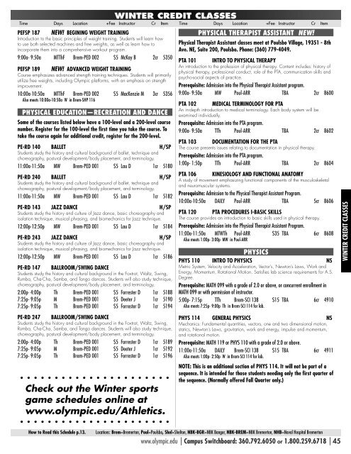 THE VIEW â WINTER 2007 SCHEDULE - Olympic College