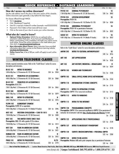 THE VIEW â WINTER 2007 SCHEDULE - Olympic College