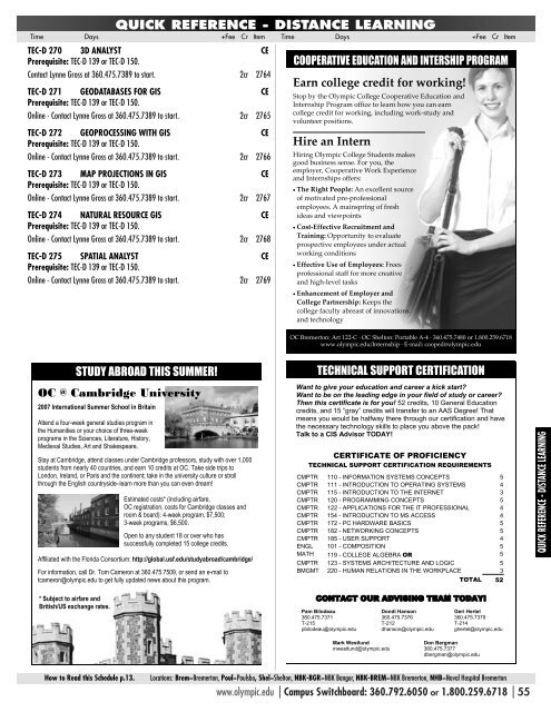 THE VIEW â WINTER 2007 SCHEDULE - Olympic College