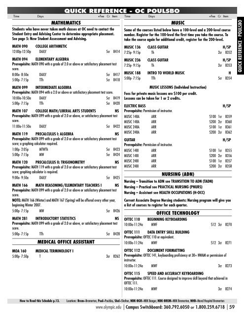 THE VIEW â WINTER 2007 SCHEDULE - Olympic College