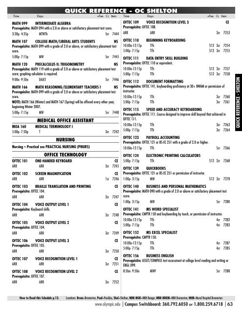 THE VIEW â WINTER 2007 SCHEDULE - Olympic College