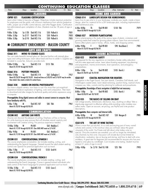 THE VIEW â WINTER 2007 SCHEDULE - Olympic College