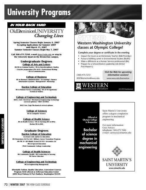 THE VIEW â WINTER 2007 SCHEDULE - Olympic College