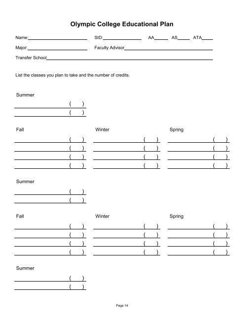 Educational Planning Workbook - Olympic College