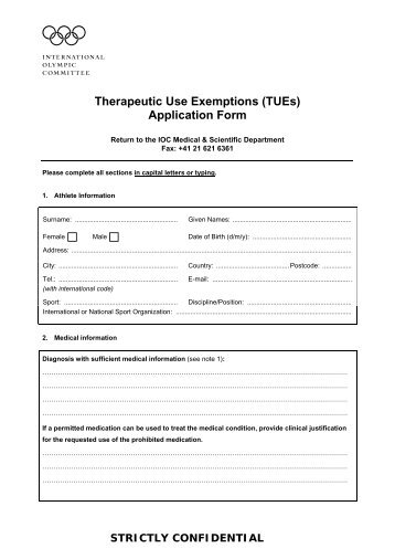 Therapeutic Use Exemption Application Form - International Olympic ...