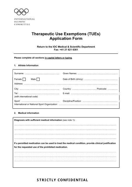 Therapeutic Use Exemption Application Form - International Olympic ...