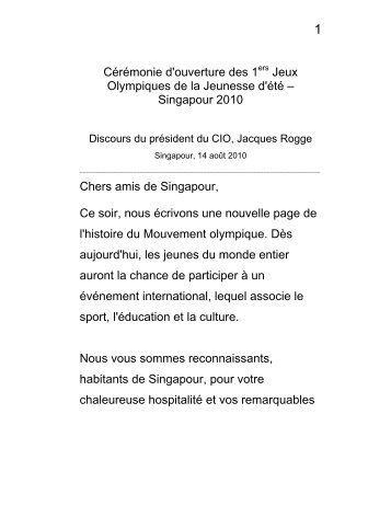 lire le discours du prÃ©sident du CIO, Jacques Rogge - International ...