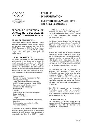 Ãlection de la ville hÃ´te 2020 - International Olympic Committee