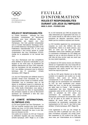 RÃ´les et responsabilitÃ©s durant les Jeux Olympiques - International ...