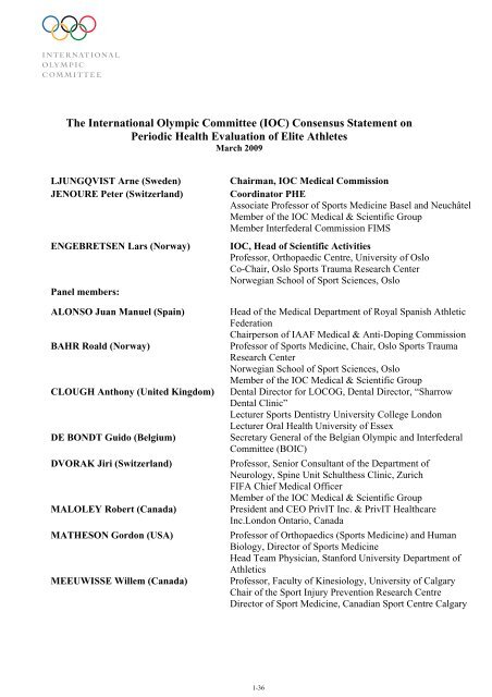 Consensus Statement On Periodic Health Evaluation Of Elite