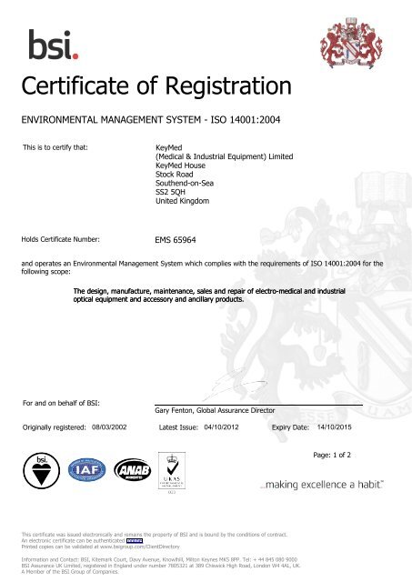 Olympus KeyMed ISO 14001 EMS 65964