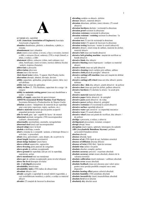 filter Superficial chorus English/Romanian Dictionary for Mechanical and Metallurgical ...