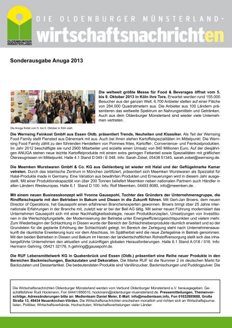 Ausgabe Anuga 2013 - Verbund Oldenburger Münsterland