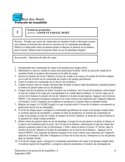 Ãlaboration d'un protocole de traÃ§abilitÃ© - Ontario Ministry of ...